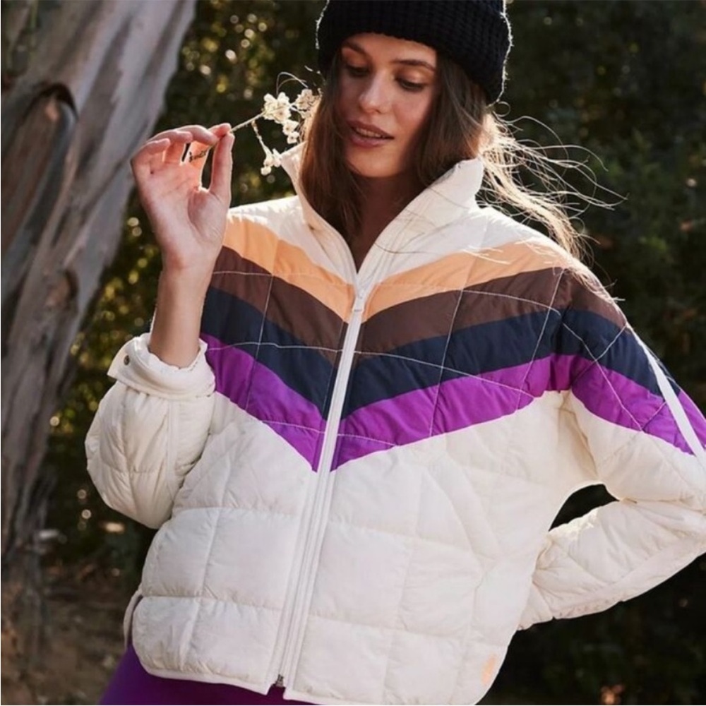 Free People FP Movement x Hatch Printed Puffer Jacket Maternity Ivory‎ Chevron S